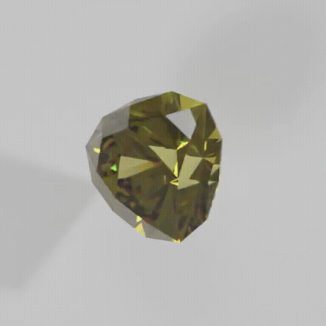 The same Sierpinski's Nest cut rendered as sphene, a golden-green stone throwing colored fire as it turns